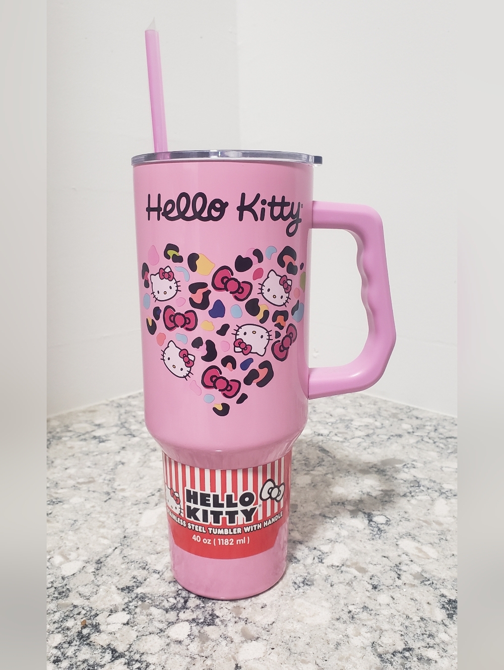 Hello Kitty By Sanrio 40oz Pink Stainless Steel Tumbler w/ Handle And Straw NWT